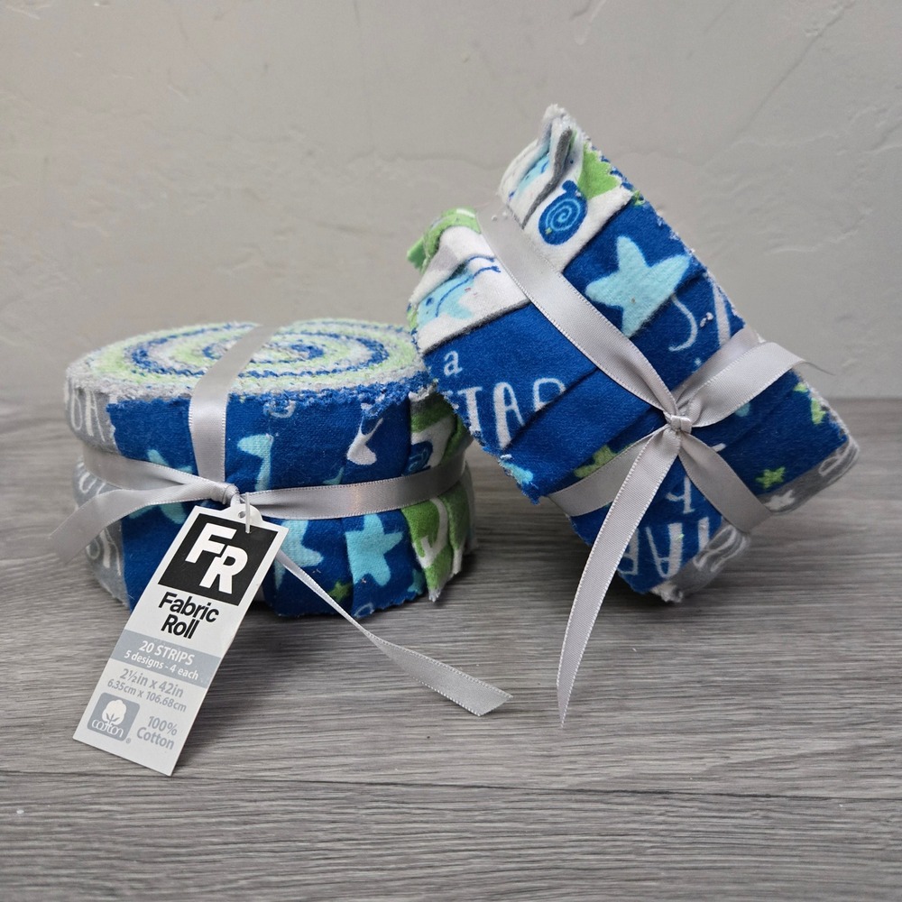 Jo-Ann Blue Fabric Roll 2 Boy Flannel 20 (2) Strips Quilting Jelly Roll